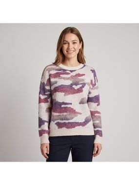 Allison Joy Women's Sweater in Pink & Purple Camo Print and size Medium